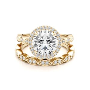 glam and gems 3/4 carat lab grown diamond and 3 carat moissanite wedding band ring set for women in 14k white or yellow gold (d-e, vs, cttw) anniversary promise ring size 4.5 to 11