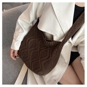 Women's Shoulder Handbags Y2K Fairy Grunge Crochet Tote Bag Aesthetic Hippie Crossbody Bag Alt Purse Accessories (Black)