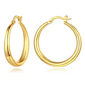 staylove big thick gold hoop earrings for women 14k real gold plated classic lightweight chunky gold hoops hypoallergenic hoop earrings with 925 sterling silver post, 30mm