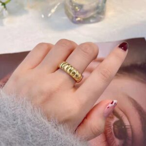 MYNENEY Thick 14K Gold Plated Stackable Signet Ring Filled Chunky Eternity Wedding Statement Band Rings for Women