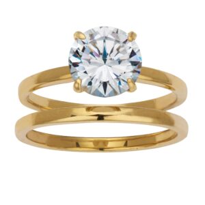 palmbeach yellow gold ion-plated stainless steel round cubic zirconia solitaire bridal ring set sizes 6-10 size 7