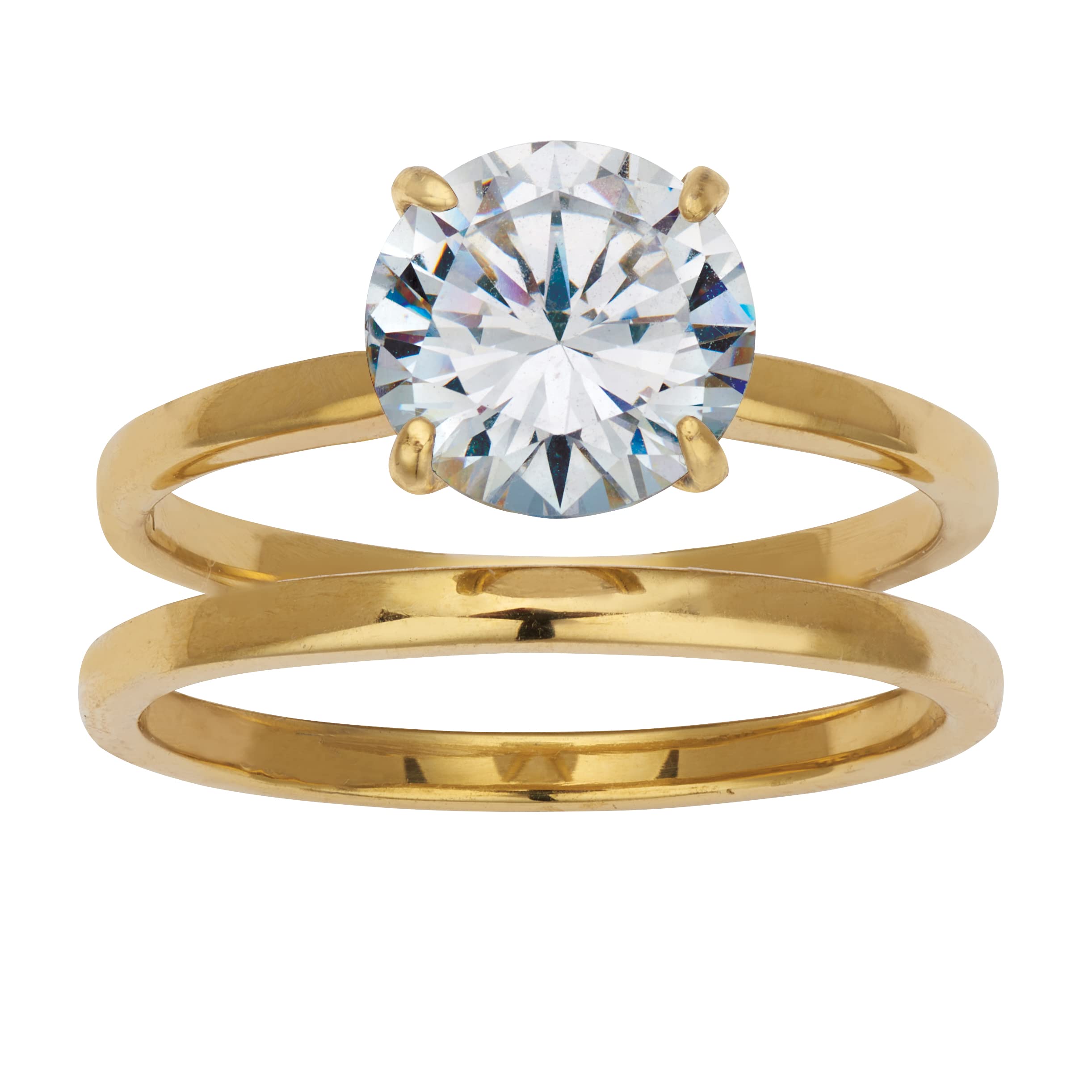 PalmBeach Yellow Gold Ion-Plated Stainless Steel Round Cubic Zirconia Solitaire Bridal Ring Set Sizes 6-10 Size 7