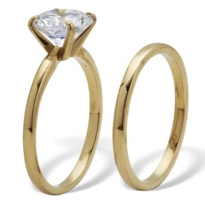 PalmBeach Yellow Gold Ion-Plated Stainless Steel Round Cubic Zirconia Solitaire Bridal Ring Set Sizes 6-10 Size 7