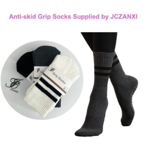 JCZANXI Yoga Socks with Grips for Women, Non Slip Socks for Yoga, Pilates, Barre, Dance | Ideal Cushioned Crew Socks (Stripe Grey)