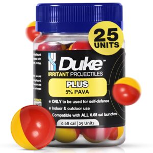 duke plus 68 caliber self defense balls - non lethal 68 cal ammo, pepper spray paintballs, pepper spray ammo, defense spray projectile, pepperspray rounds, pepper gas spray rounds - 25 count - 5% pava