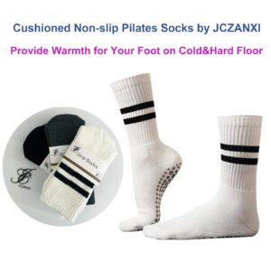 JCZANXI Yoga Socks with Grips for Women, Non Slip Socks for Yoga, Pilates, Barre, Dance | Ideal Cushioned Crew Socks (Stripe Black/White)