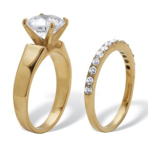 PalmBeach Yellow Gold Ion-Plated Stainless Steel Round Cubic Zirconia Bridal Ring Set Sizes 6-10 Size 7