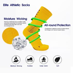 Keskale Elite Basketball Socks, Cushion Crew Athletic Sport Compression Socks for Men Women Youth, Yellow-B-1 pair, Medium-Large