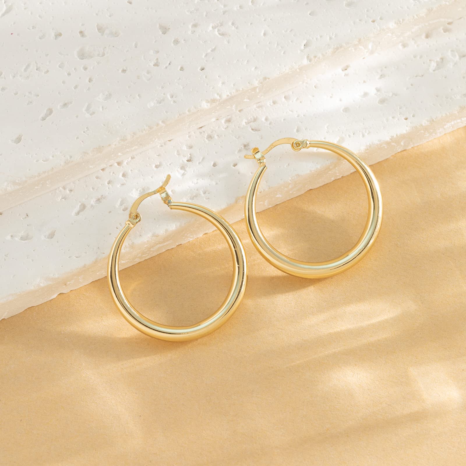 STAYLOVE Big Thick Gold Hoop Earrings for Women 14K Real Gold Plated Classic Lightweight Chunky Gold Hoops Hypoallergenic Hoop Earrings with 925 Sterling Silver Post, 30MM