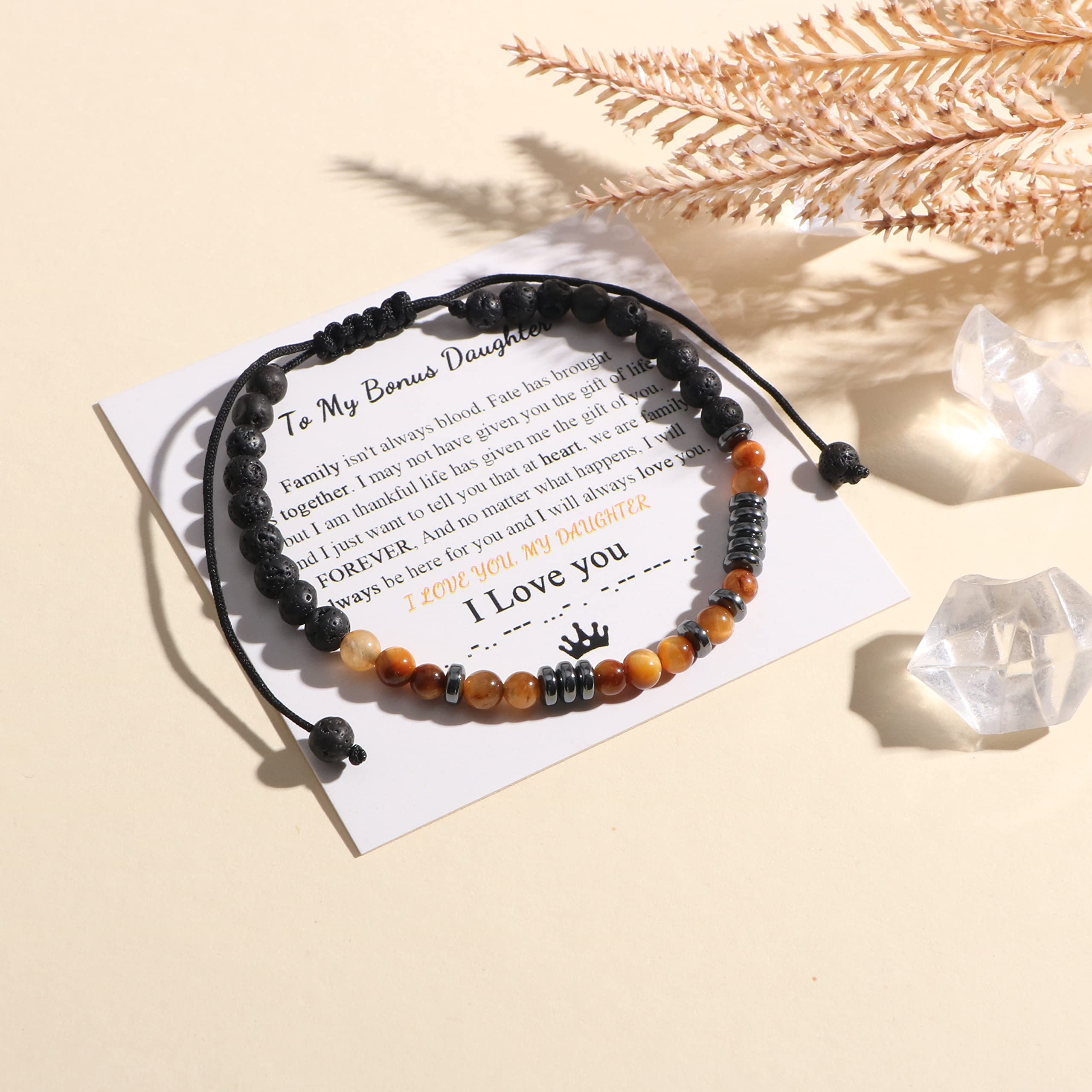 JoycuFF To My Daughter Morse Code Bracelet For Women Daughter Gifts From Mom For Birthday Graduation Christmas Wedding Gift Tiger Eye Bracelet Women Gifts For Daughter Jewelry