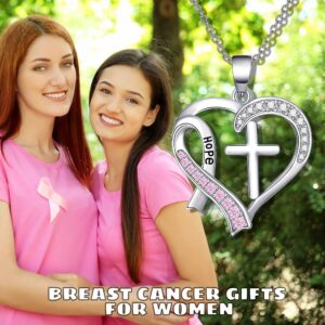 CUPENDA Breast Cancer Awareness Necklace Sterling Silver Cross Pink Ribbon Heart Pendant Survivor Gift Jewelry Gifts for Women