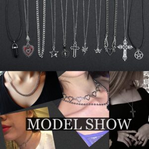 LIRUNQIN 14 Pcs Grunge Goth Necklace Set Y2k Grunge Jewelry Gothic Cross Y2k Star Emo Accessories Y2k Jewelry Set for Women Men