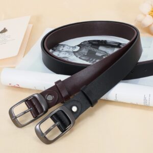 XZQTIVE 2 Pack Women Plus Size Leather Belts Fashion Cowhide Waist Belt with Solid Pin Buckle for Jeans Pants Dress