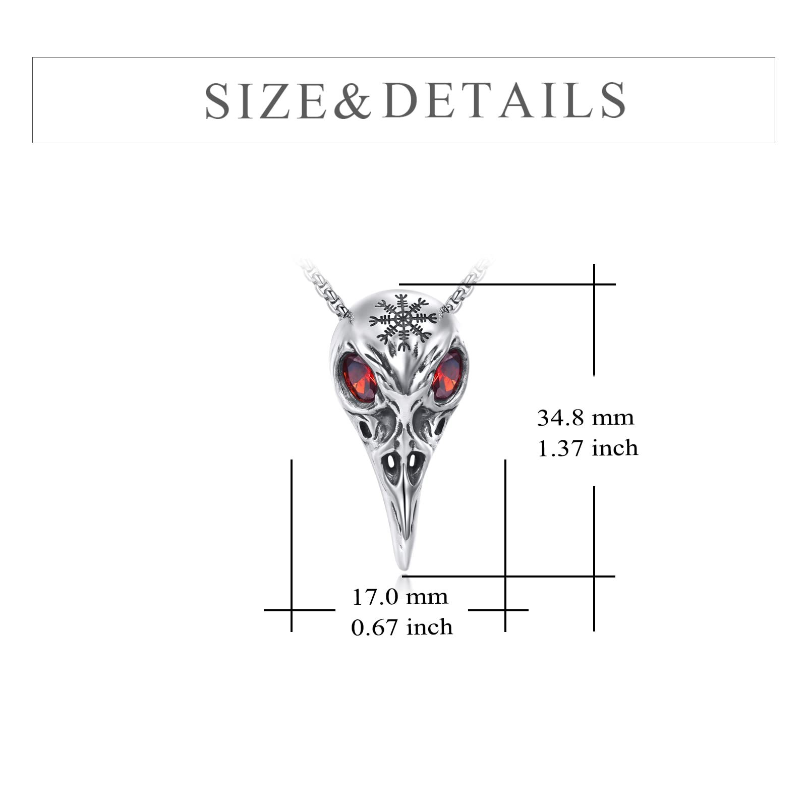 YFN Raven Skull Necklace Sterling Silver Vegvisir Norse Talisman Pendant Viking Jewelry Witch Gothic Gifts for Women Men