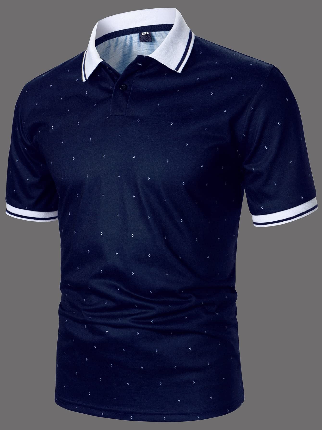 Floerns Men's All Over Print Golf Shirt Short Sleeve Collar Neck Polo Shirt Navy Blue S