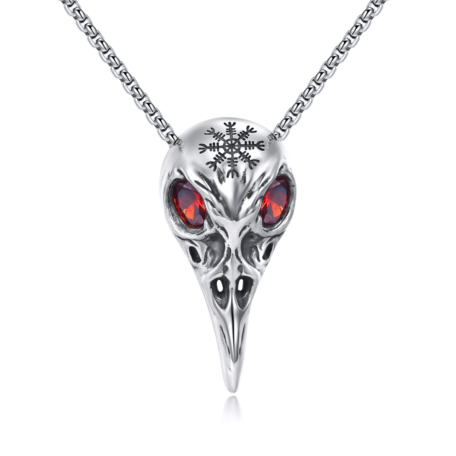 YFN Raven Skull Necklace Sterling Silver Vegvisir Norse Talisman Pendant Viking Jewelry Witch Gothic Gifts for Women Men