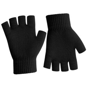 NZKNP Fingerless Gloves for Women Men Winter Warm Knitted Black Gloves Half Finger Gloves for Women Cold Weather Fingerless Mittens for Women Men Gloves with Finger Holes Womens Mens Winter Gloves