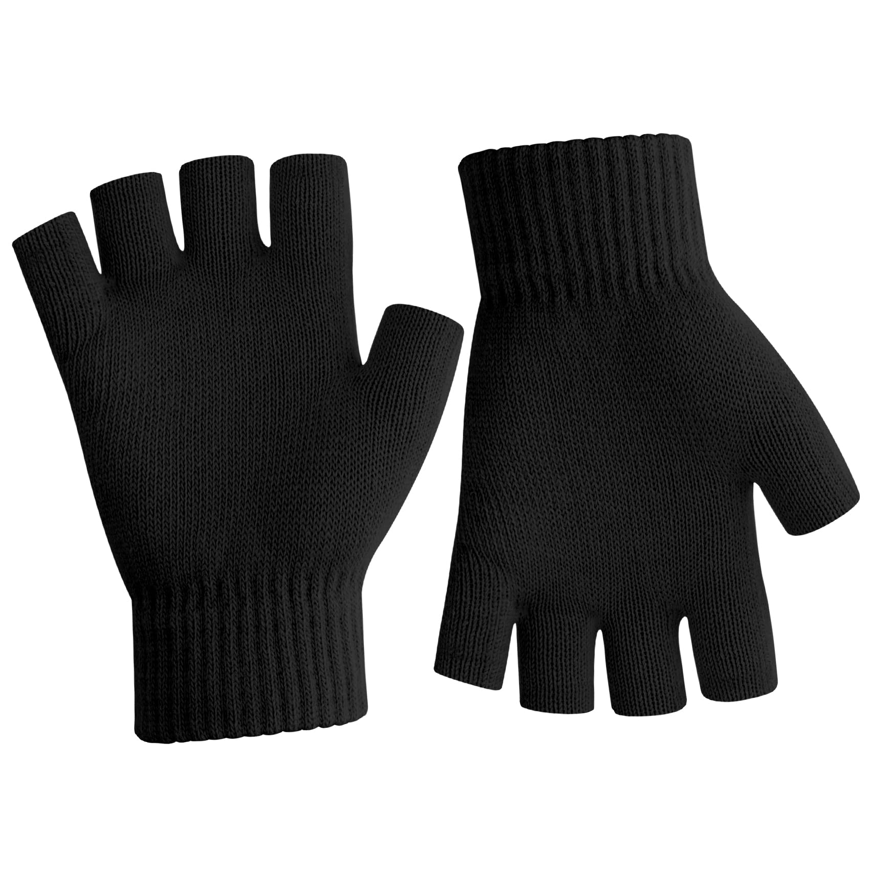 NZKNP Fingerless Gloves for Women Men Winter Warm Knitted Black Gloves Half Finger Gloves for Women Cold Weather Fingerless Mittens for Women Men Gloves with Finger Holes Womens Mens Winter Gloves