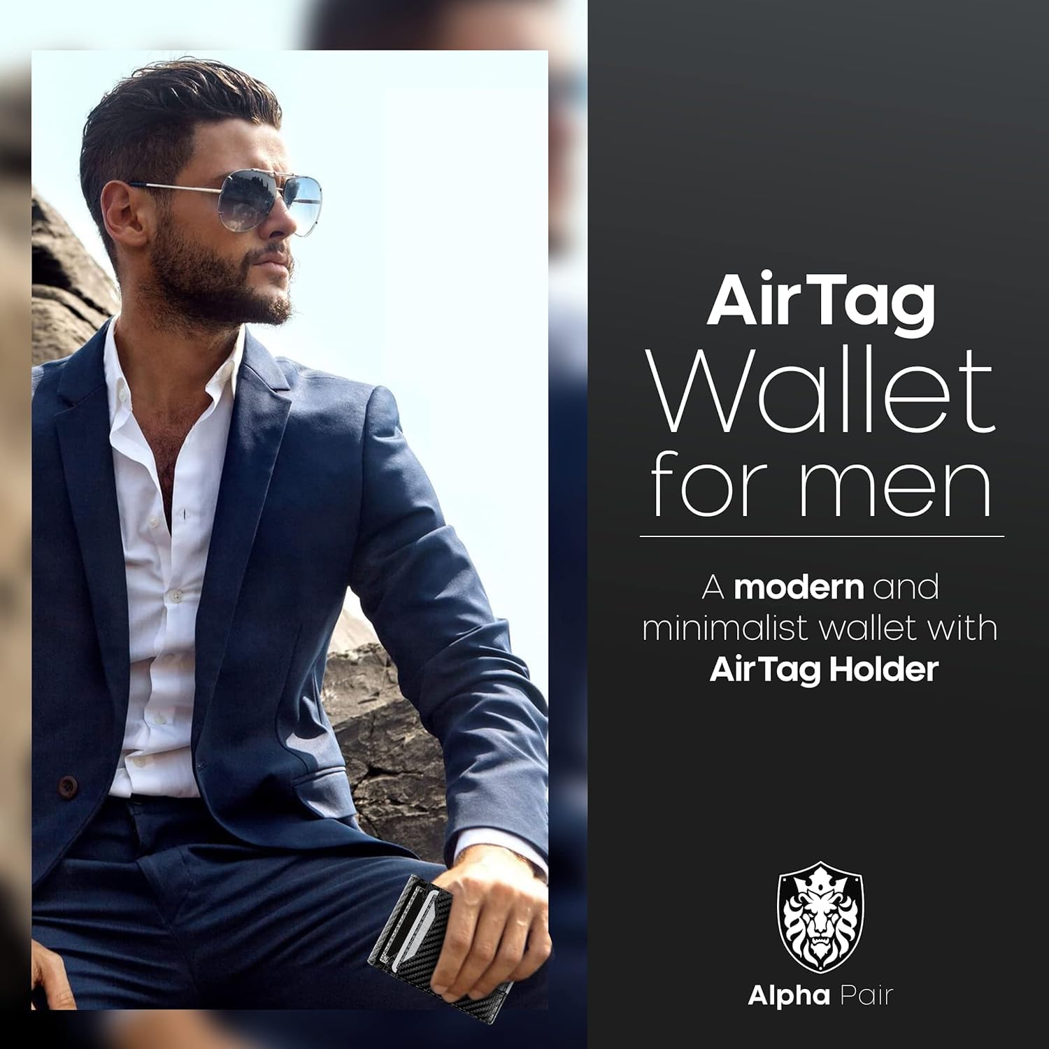 ALPHA PAIR Smart Wallet with Air Tag Holder & Clip - Minimalist Bifold RFID Blocking Wallet - Airtag Wallet Men with Money Clip - Wallet with Airtag Holder - Men Wallet with Airtag