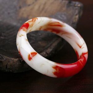 Natural Gobi Chicken Blood Jade Bangle, Protection Gemstone Brings Good Luck and Fortune, Crystal Bracelet, Jewelry Accessories (Red, 64-66mm)