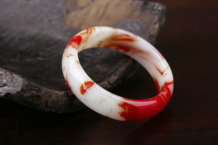 Natural Gobi Chicken Blood Jade Bangle, Protection Gemstone Brings Good Luck and Fortune, Crystal Bracelet, Jewelry Accessories (Red, 64-66mm)