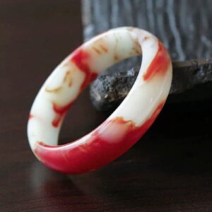 Natural Gobi Chicken Blood Jade Bangle, Protection Gemstone Brings Good Luck and Fortune, Crystal Bracelet, Jewelry Accessories (Red, 64-66mm)