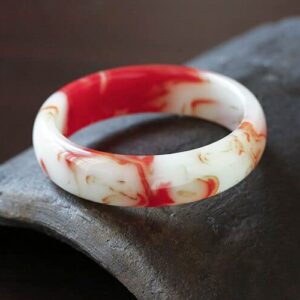 Natural Gobi Chicken Blood Jade Bangle, Protection Gemstone Brings Good Luck and Fortune, Crystal Bracelet, Jewelry Accessories (Red, 64-66mm)