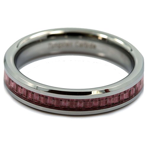 Custom Engraved Jewelry 4mm Tungsten Carbide Pink Carbon Fiber Inlay Wedding Band Ring Size 6.5