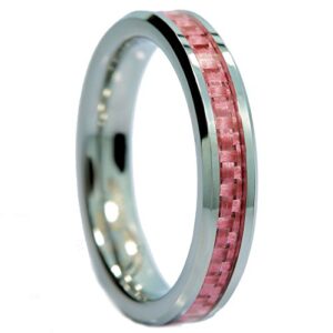 Custom Engraved Jewelry 4mm Tungsten Carbide Pink Carbon Fiber Inlay Wedding Band Ring Size 6.5