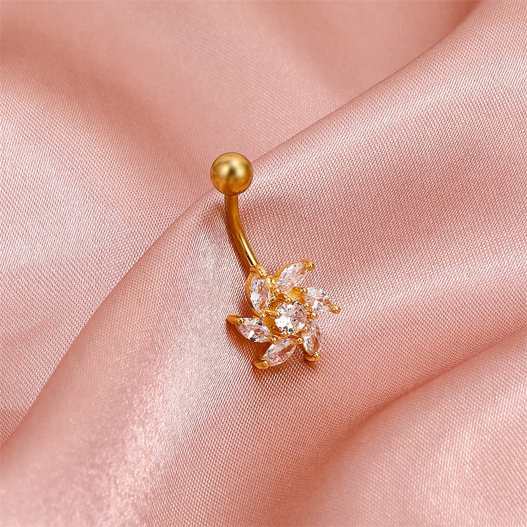 2Pcs Detoxifying Slimming Acupointtherapy Bellyring, Flower Butterfly Belly Button Rings, Lymphdrainage Bellybutton Rings, Non Piercing Acupressure Slimming Belly Button Rings (Flower)