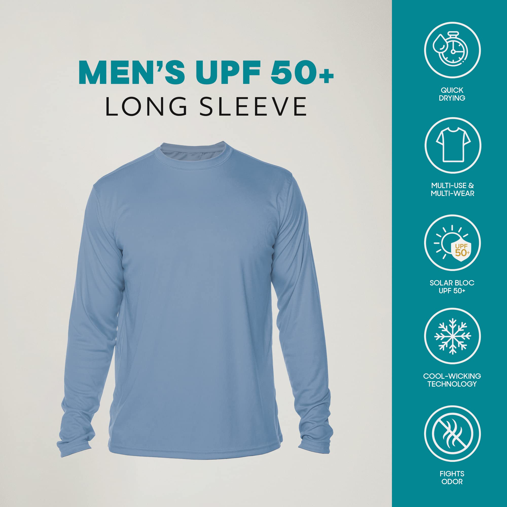 Vapor Apparel Men's Marlin Fish Flag Solar Outdoor UPF 50+ Long Sleeve T-Shirt, UV Sun Protection for Fishing, Running, Hiking, Columbia Blue, Large