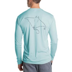 Vapor Apparel Men's Sting Ray Line Art Solar Outdoor UPF 50+ Long Sleeve T-Shirt, UV Sun Protection for Fishing, Running, Hiking, Arctic Blue, Large