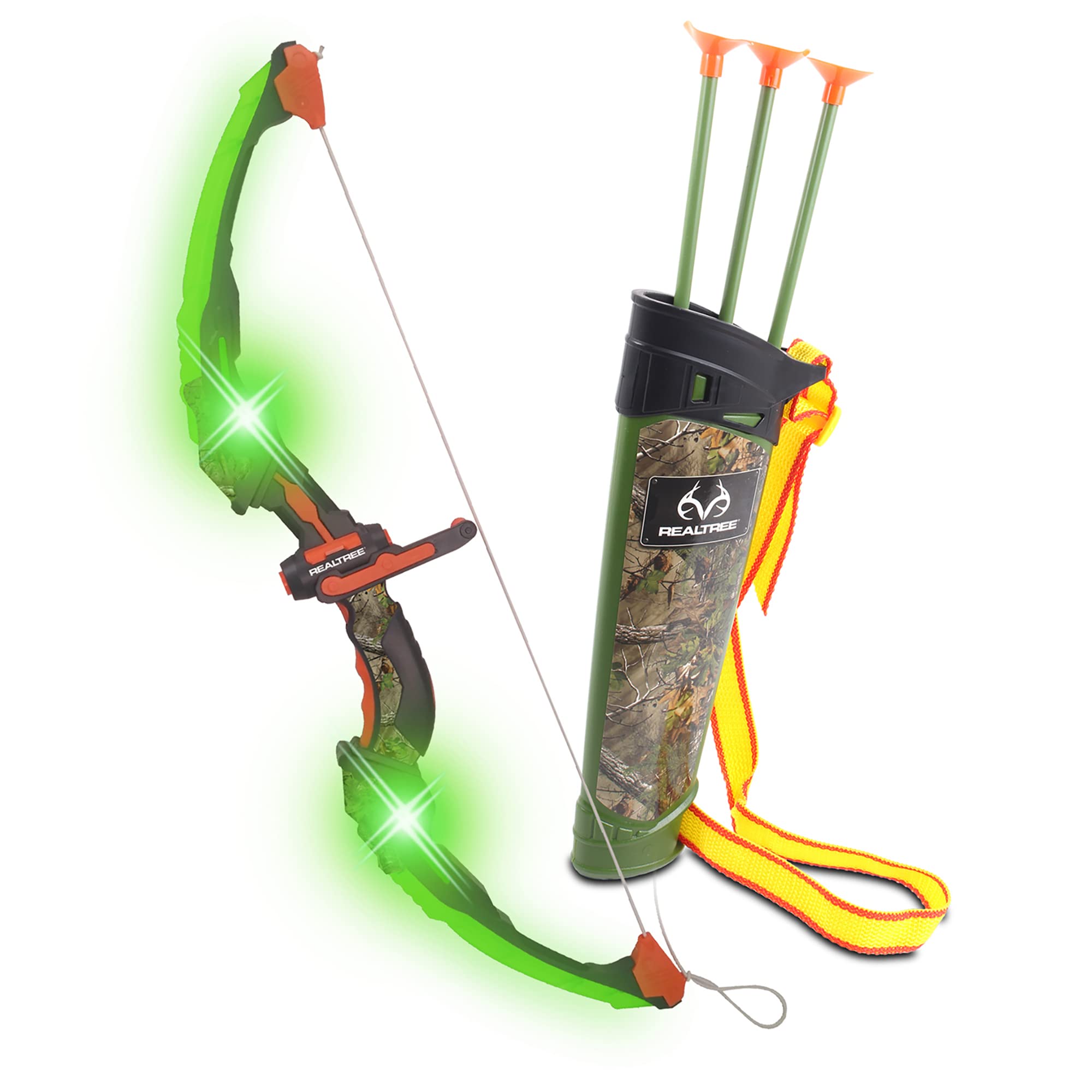 NKOK RealTree: Light-Up Archery Set 24.5" - Green -With Quiver, #25020, Arrows Can Shoot Up To 40 Feet, Includes 3 Arrows & Target, Lights Up & Flashing Patterns, Officially Licensed, For Kids Ages 6+