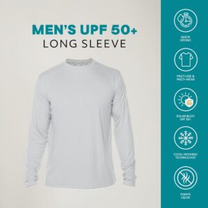 Vapor Apparel Men's Fish Flag Solar Outdoor UPF 50+ Long Sleeve T-Shirt, UV Sun Protection for Fishing, Running, Hiking, Pearl Grey, Large