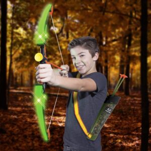 NKOK RealTree: Light-Up Archery Set 24.5" - Green -With Quiver, #25020, Arrows Can Shoot Up To 40 Feet, Includes 3 Arrows & Target, Lights Up & Flashing Patterns, Officially Licensed, For Kids Ages 6+