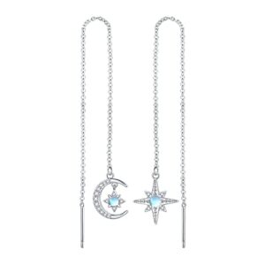 threader earrings for women 925 sterling silver moonstone moon star earrings tassel threader chain earrings