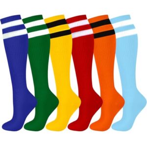 unittype 6 pair rainbow striped knee high socks for women long socks tube socks roller skate socks gift