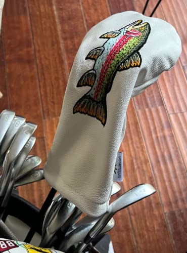 Rainbow Trout Sunfish Leather Driver Golf Club Headcover Hand Embroidered