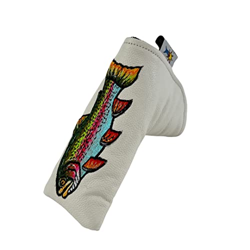 Rainbow Trout Hand Embroidered Blade Putter Golf Club Leather Headcover Sunfish