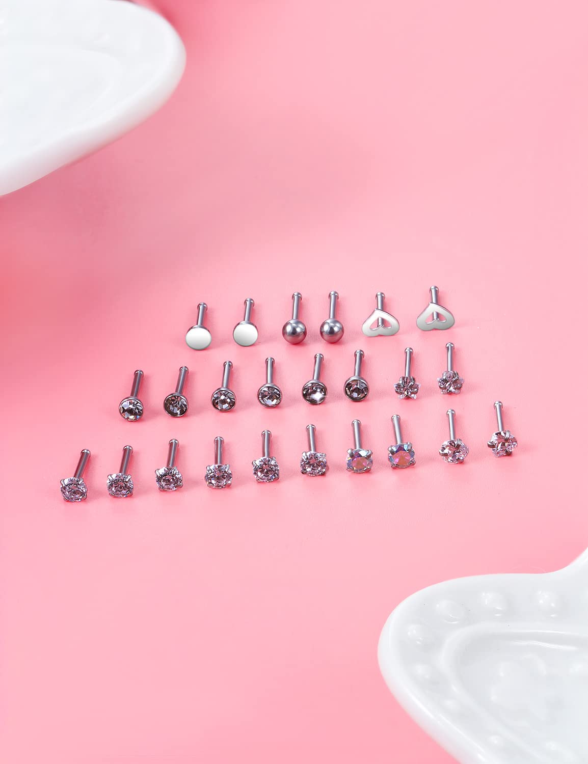 Kridzisw 18G Nose Rings Studs Piercing Jewelry for Women Stainless Surgical Steel Diamond Hypoallergenic Straight Stud Nose Nostril Ring Pin Bone Piercing Jewelry Pack Set for Women Men CZ Silver 3mm