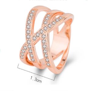 ZDIFDIC Fashion Rose Gold Overlapping Rings For Women Intertwined Crossover Statement X Ring Cross Ring Cubic Zirconia Ring Engagement Promise Band Wedding Rings for Women Gifts (7#)