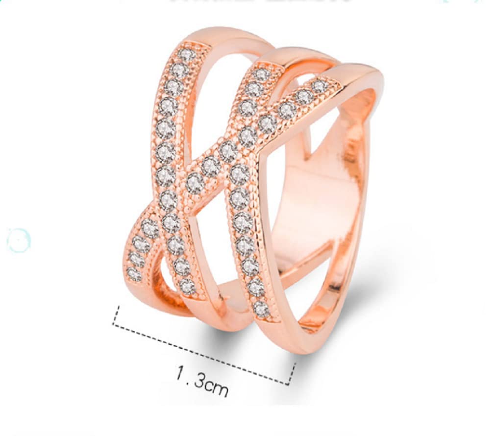 ZDIFDIC Fashion Rose Gold Overlapping Rings For Women Intertwined Crossover Statement X Ring Cross Ring Cubic Zirconia Ring Engagement Promise Band Wedding Rings for Women Gifts (7#)