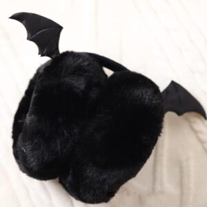 Kawaii Cute bat wing Ear muffs Faux Fur Warm Earmuffs Cute Outdoor Ear Warmers Black Women Girls Christmas Party Halloween (bat wing earmuff black)