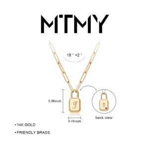 MTMY Lock Initial Necklaces,14K Gold Plated Adjustable Paperclip Chain Dainty Lock Necklace Personalized Engraved Letter Lock Pendant Necklace for Women Jewelry (J)