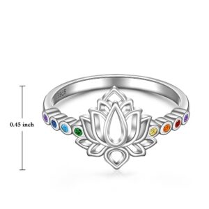 Lotus Ring Chakra Ring for Women Lotus Flower Rings Sterling Silver Yoga Chakras Jewelry Meditation Anxiety Relief Size 8