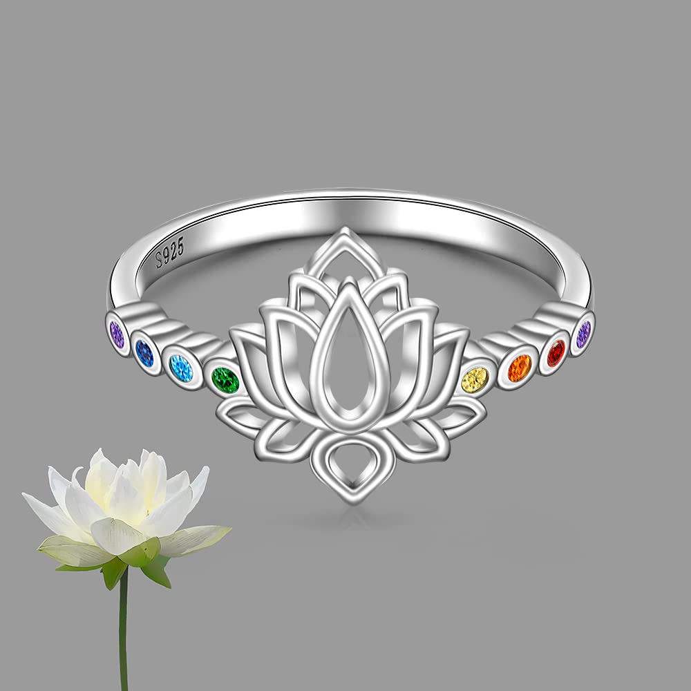 Lotus Ring Chakra Ring for Women Lotus Flower Rings Sterling Silver Yoga Chakras Jewelry Meditation Anxiety Relief Size 8