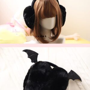 Kawaii Cute bat wing Ear muffs Faux Fur Warm Earmuffs Cute Outdoor Ear Warmers Black Women Girls Christmas Party Halloween (bat wing earmuff black)