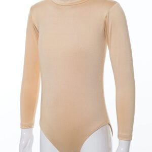 dPois Kids Girls Long Sleeve Gymnastics Leotard Mock Neck Ballet Dance Nude Unitard One Piece Bodysuit Mock Neck 11-12 Years