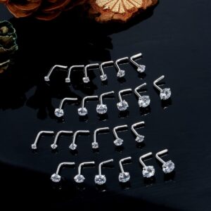 Kridzisw 20G Nose Rings Stud Piercing Jewelry for Women 20Gauge Stainless Surgical Steel Silver Stud Nose Ring L Shaped Bend Curved Nose Nostril Ring Stud Piercing Jewelry Men 1.5mm 2mm 2.5mm 3mm 4mm