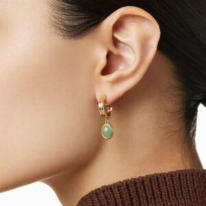 Moonffay 18k Gold Dangle Earrings for Women Fashion Natural Green Jade Stone Oval Earrings Jewelry Wedding Guest Crystla Formal Earrings